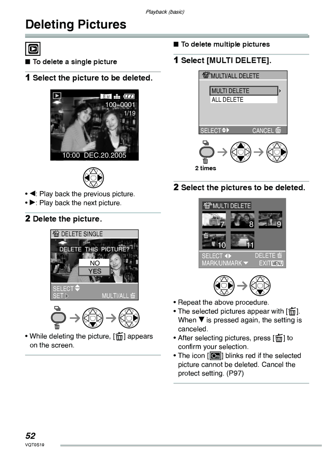 Panasonic DMC-LX1PP Deleting Pictures, Select the picture to be deleted, Select Multi Delete, Delete the picture 