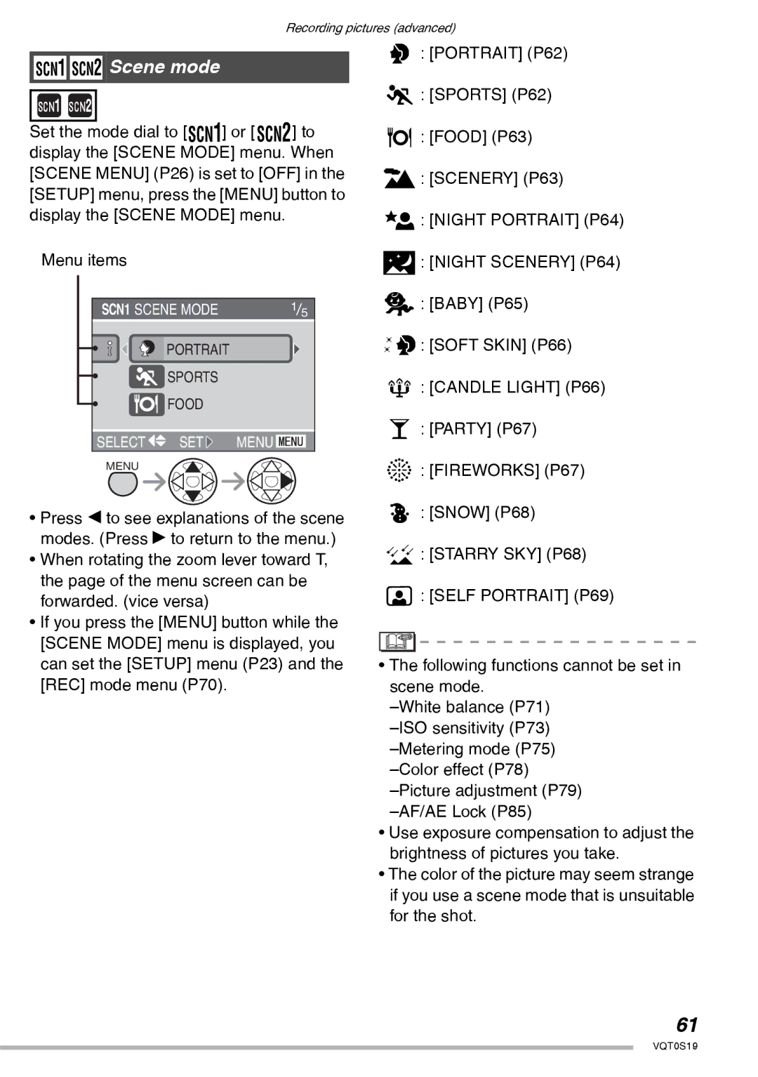 Panasonic DMC-LX1PP RS Scene mode, Night Portrait P64 Night Scenery P64, Baby P65 Soft Skin P66 Candle Light P66 Party P67 