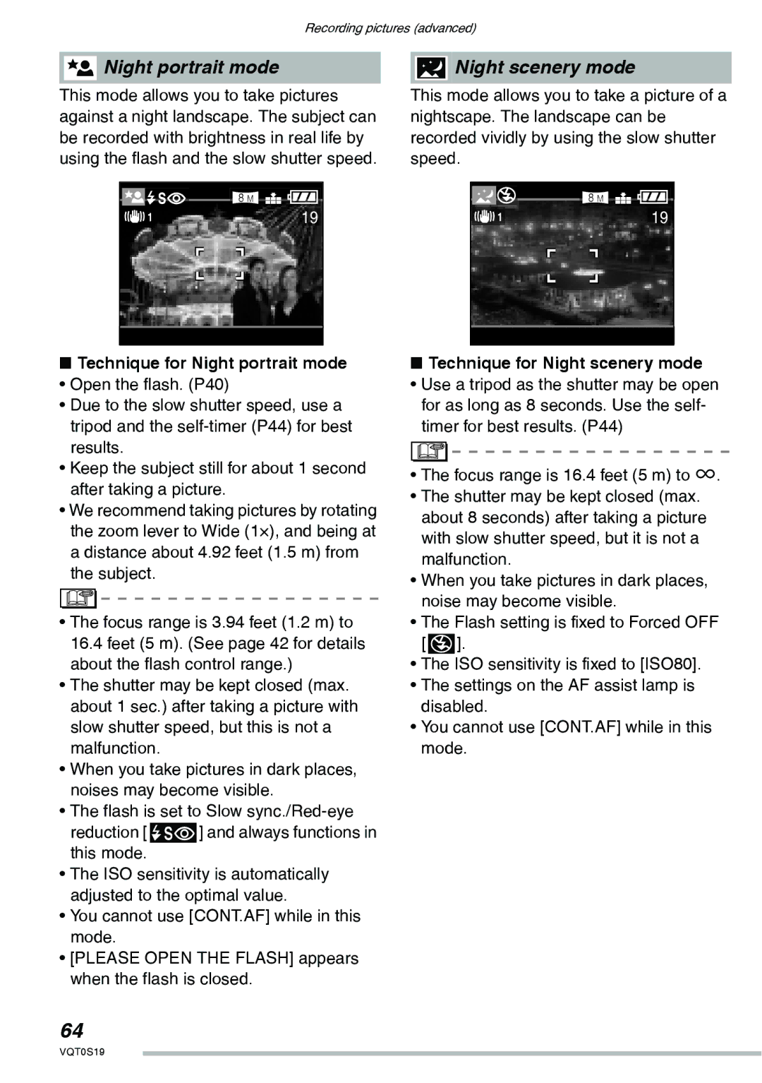 Panasonic DMC-LX1PP operating instructions Technique for Night portrait mode, Technique for Night scenery mode 