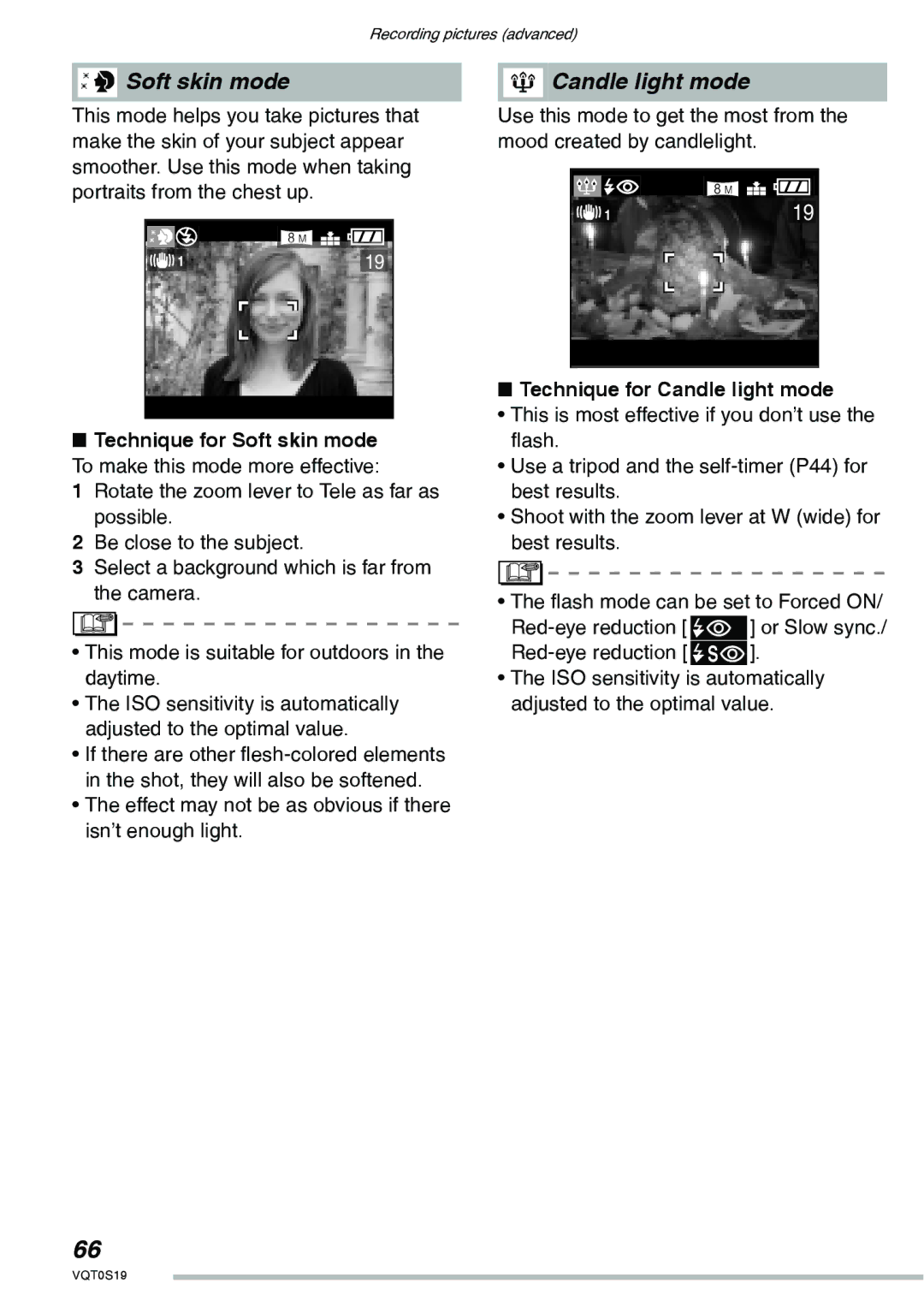 Panasonic DMC-LX1PP operating instructions Soft skin mode Candle light mode, Technique for Candle light mode 