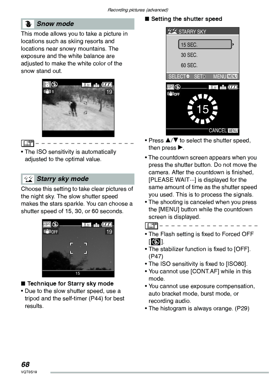 Panasonic DMC-LX1PP operating instructions Setting the shutter speed, Technique for Starry sky mode 