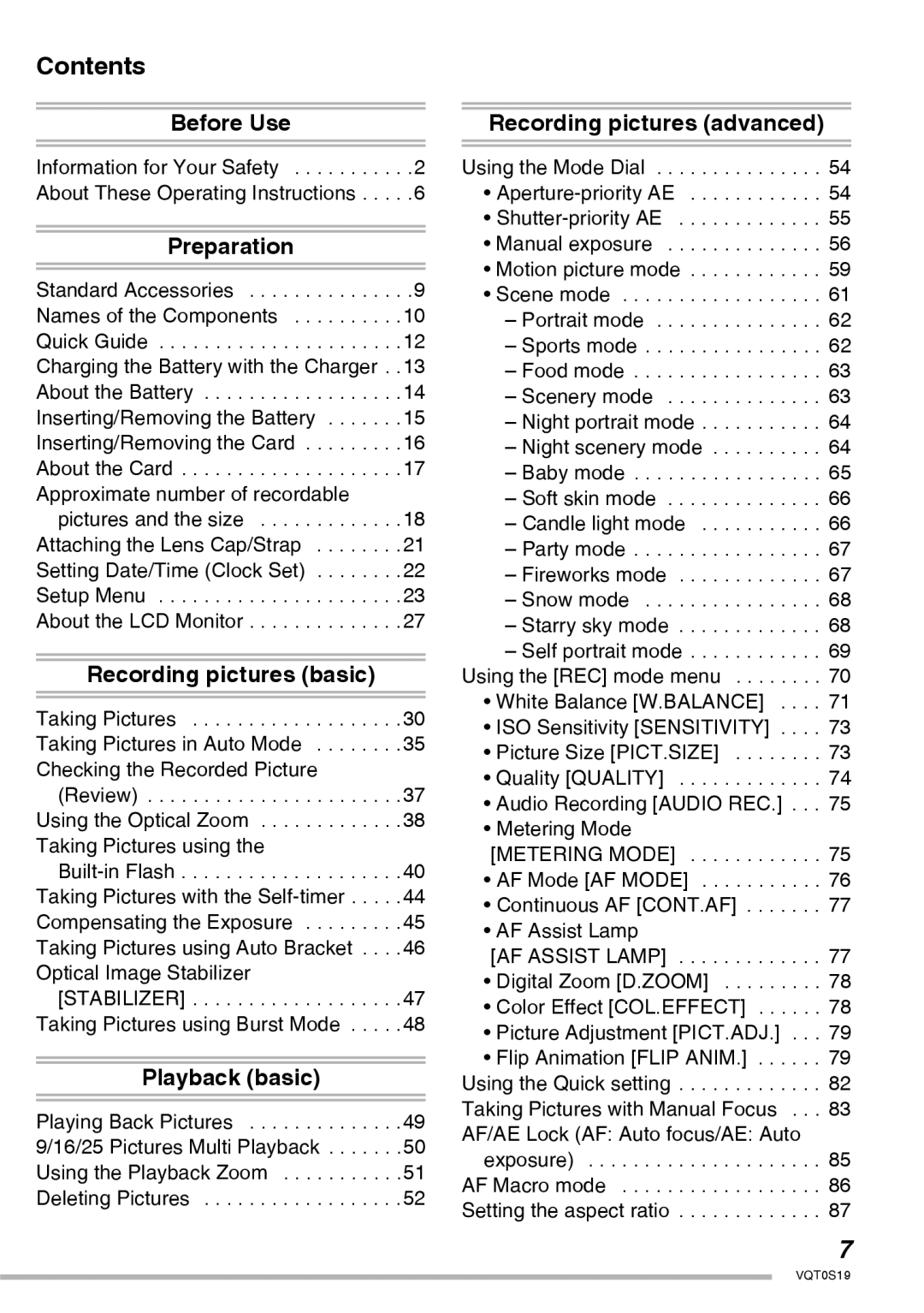 Panasonic DMC-LX1PP operating instructions Contents 