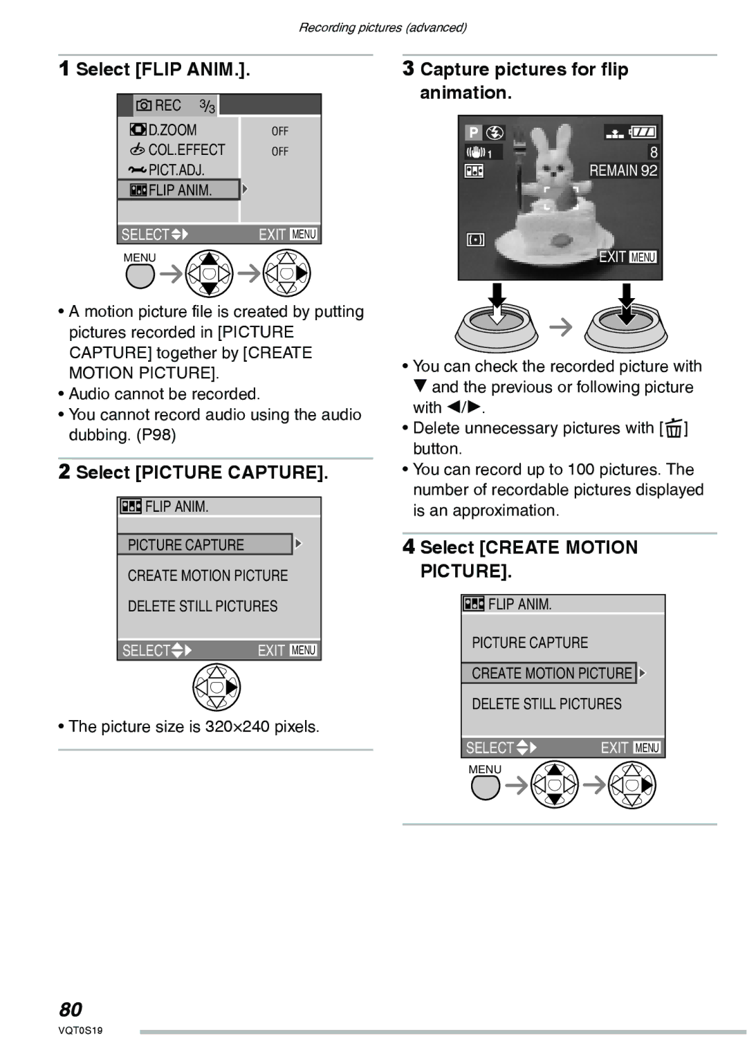 Panasonic DMC-LX1PP operating instructions Select Flip Anim, Capture pictures for flip animation, Select Picture Capture 