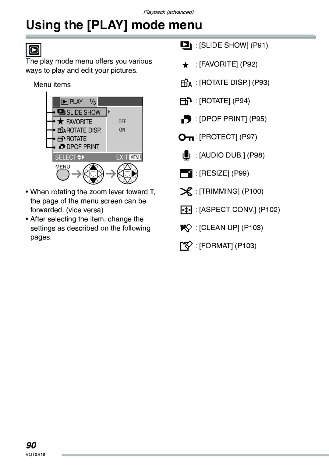 Panasonic DMC-LX1PP operating instructions Using the Play mode menu, Menu items 