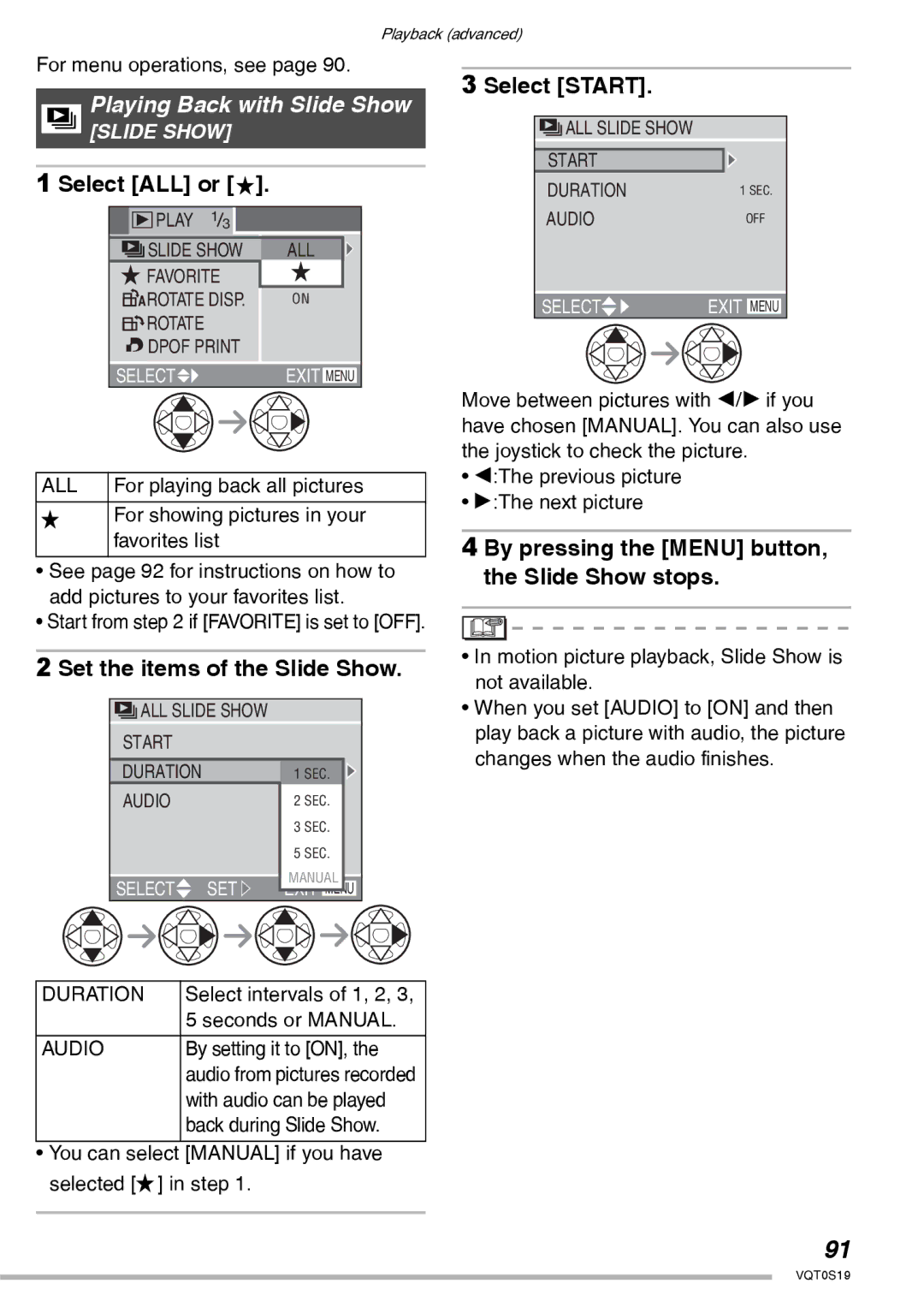 Panasonic DMC-LX1PP operating instructions Playing Back with Slide Show, Select ALL or, Select Start 