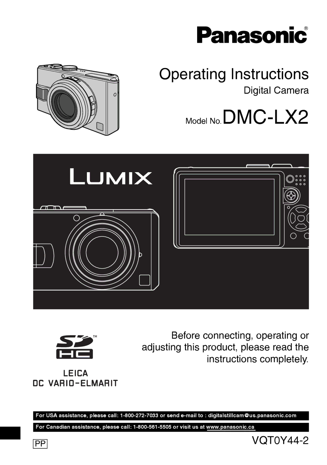 Panasonic DMC-LX2 operating instructions Operating Instructions 