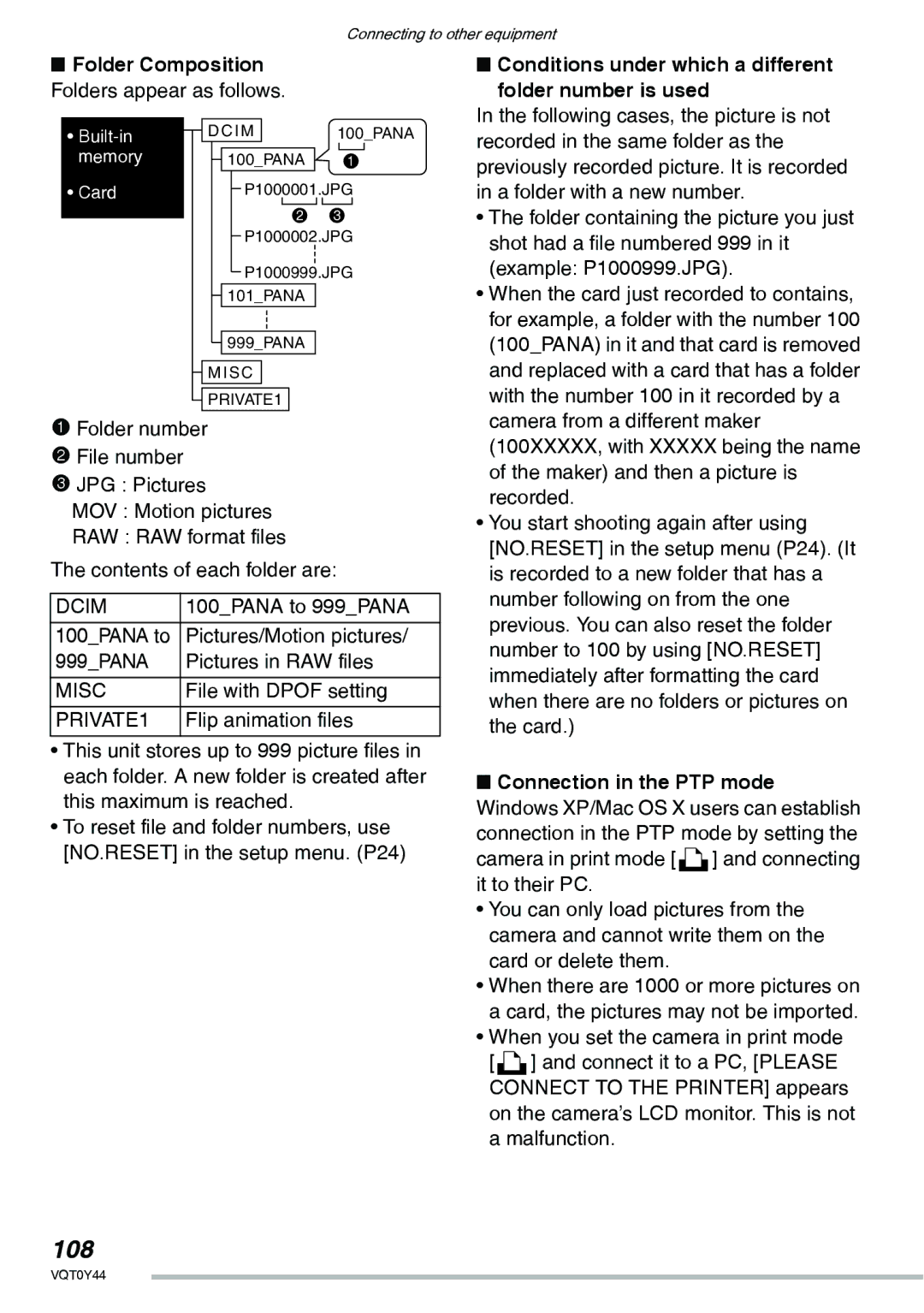 Panasonic DMC-LX2 operating instructions 108, Folder Composition, Conditions under which a different folder number is used 