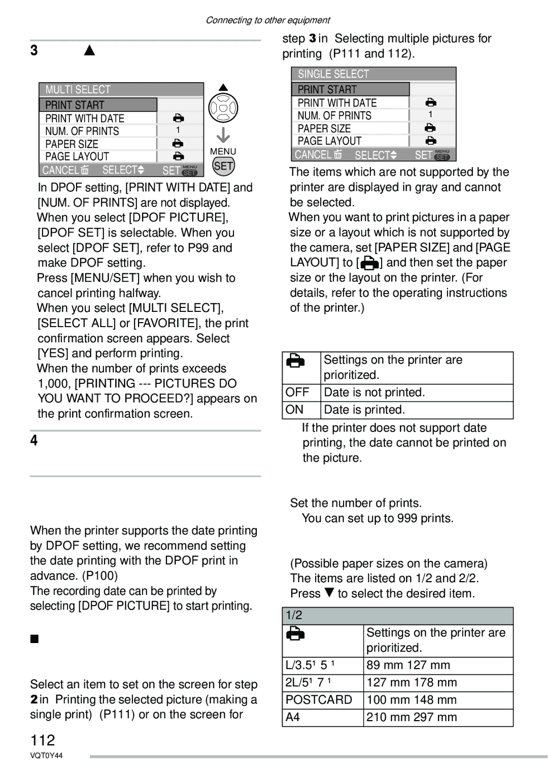 Panasonic DMC-LX2 operating instructions 112, Disconnect the USB connection cable after printing, Layout, Postcard 