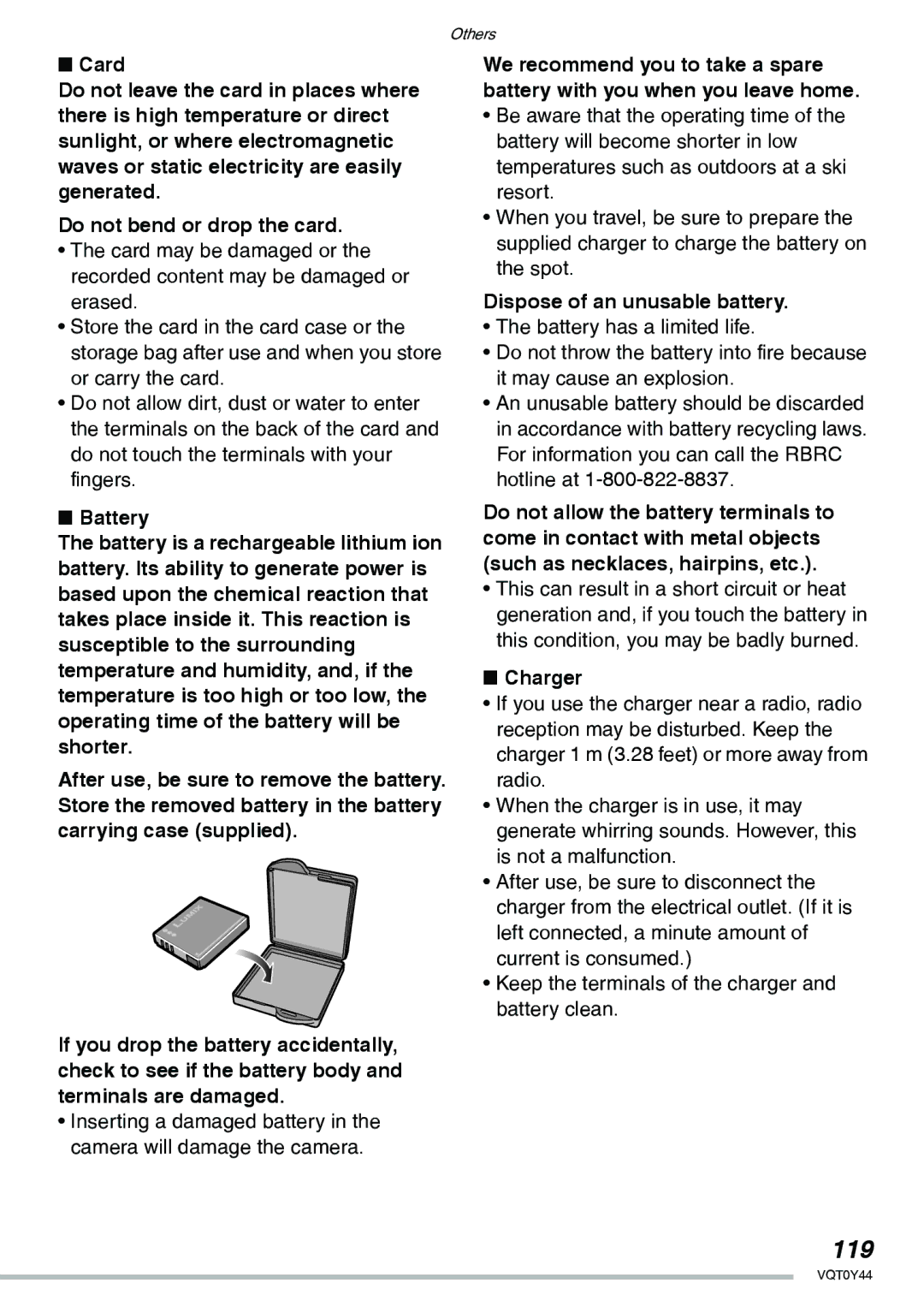 Panasonic DMC-LX2 operating instructions 119, Dispose of an unusable battery, Charger 