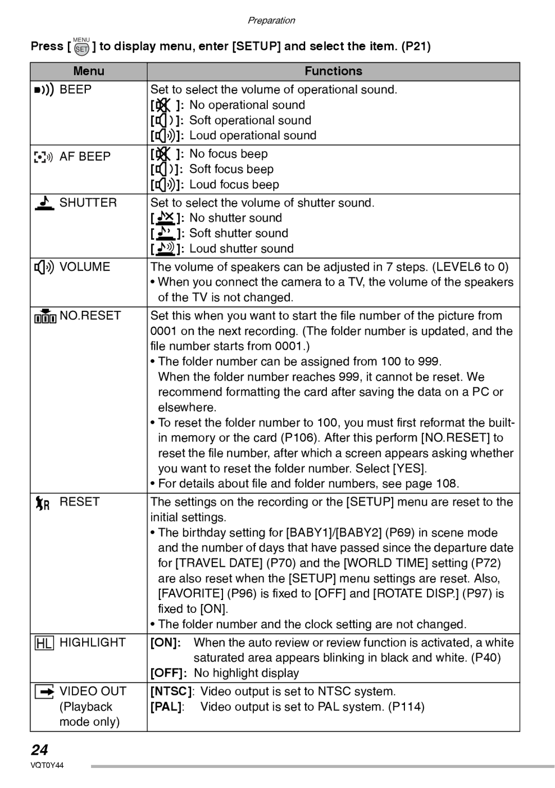 Panasonic DMC-LX2 operating instructions 6BEEP, AF Beep, Bshutter, 9VOLUME, 2NO.RESET, Reset, Yhighlight, Xvideo OUT 