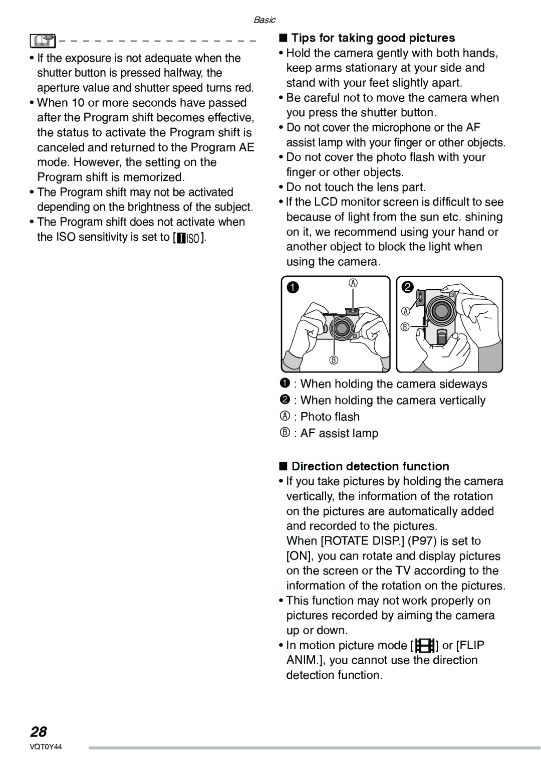 Panasonic DMC-LX2 operating instructions Tips for taking good pictures, Direction detection function 