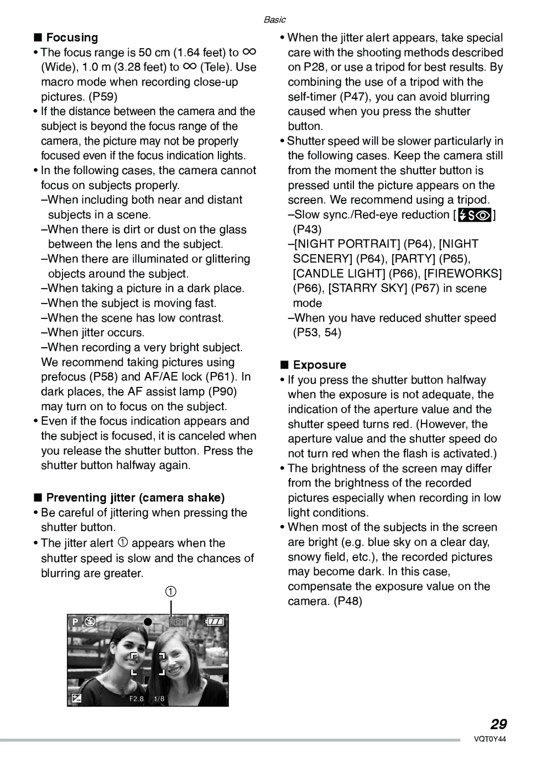 Panasonic DMC-LX2 operating instructions Focusing, Preventing jitter camera shake, Exposure 