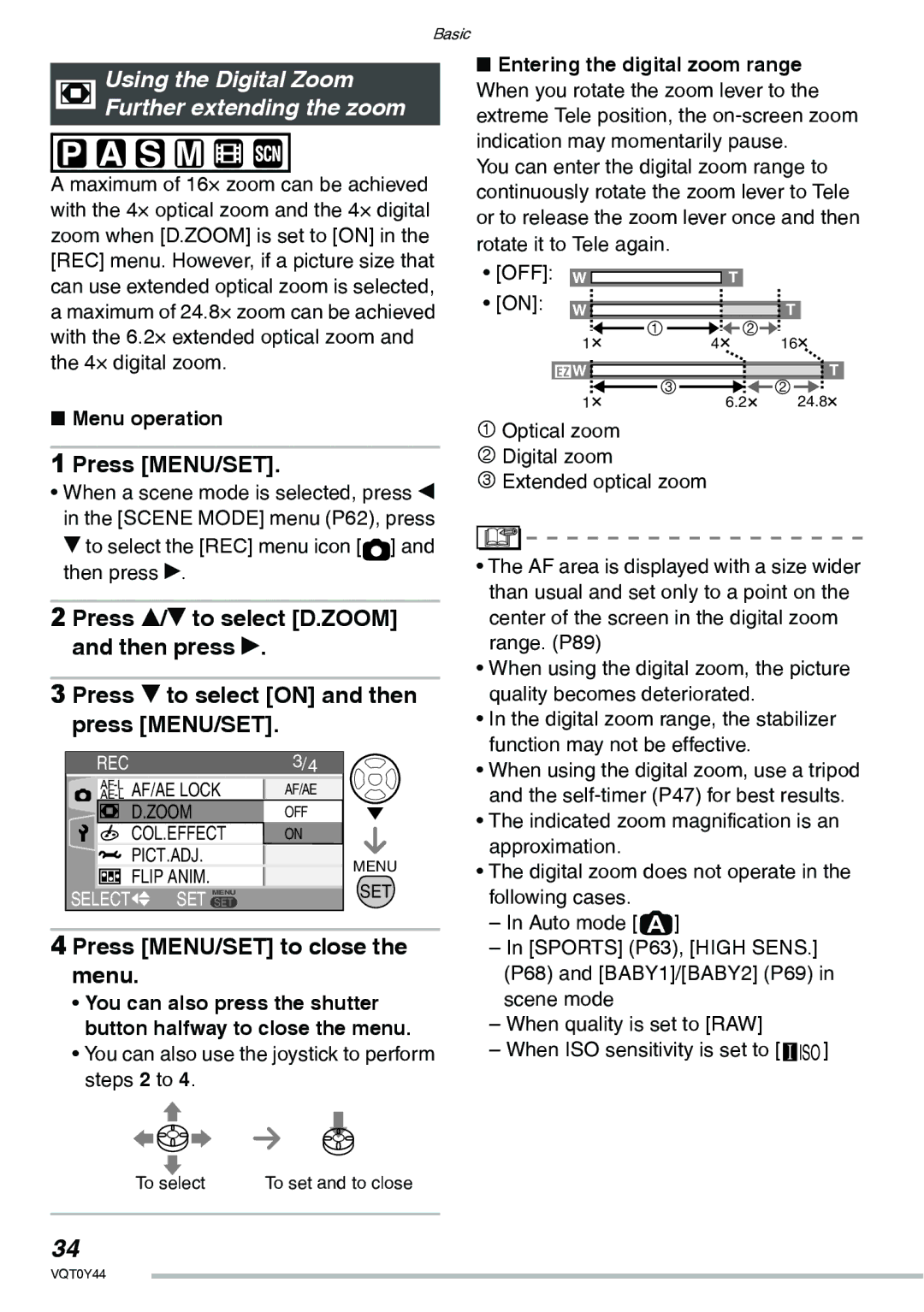 Panasonic DMC-LX2 operating instructions Using the Digital Zoom Further extending the zoom 