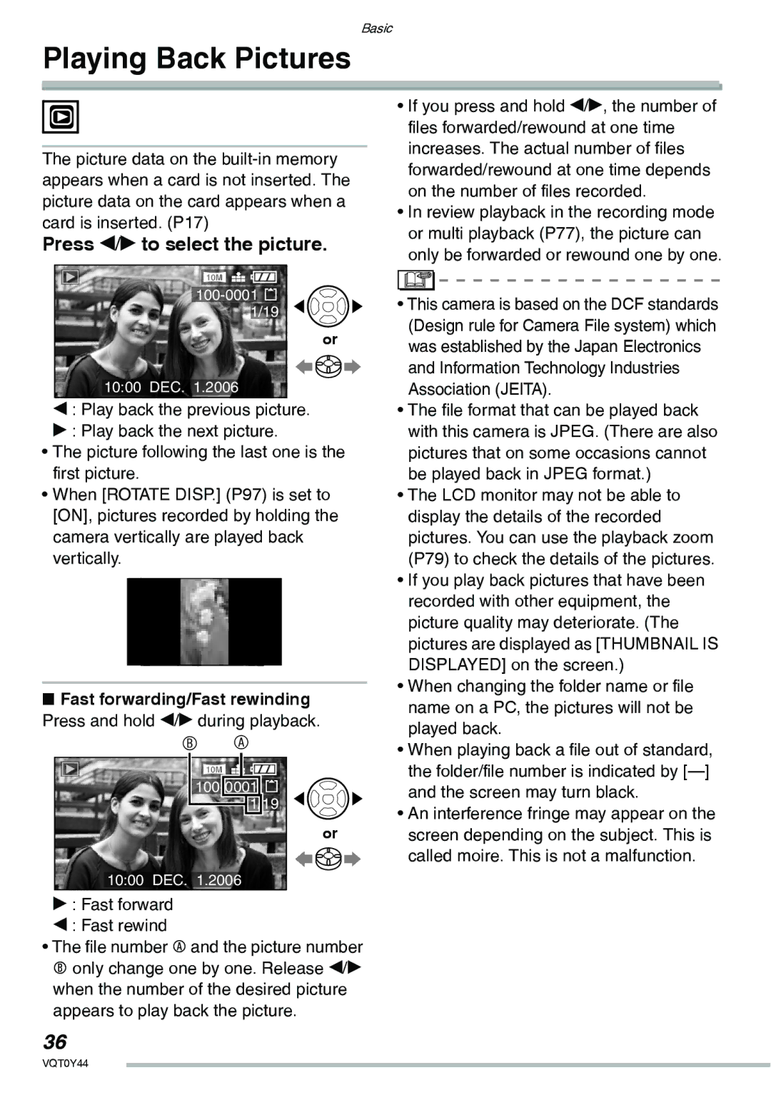 Panasonic DMC-LX2 operating instructions Playing Back Pictures, Press w/q to select the picture 