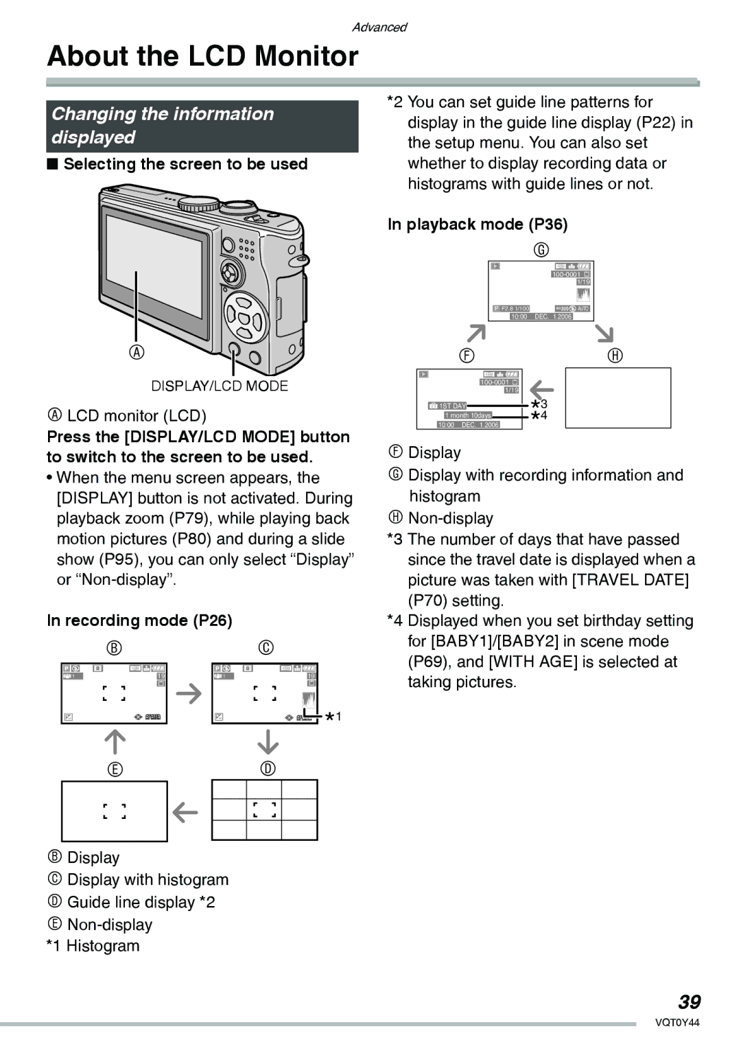 Panasonic DMC-LX2 About the LCD Monitor, Changing the information displayed, Selecting the screen to be used 