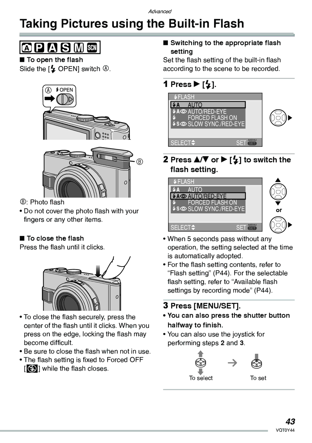 Panasonic DMC-LX2 Taking Pictures using the Built-in Flash, Press e/r or q to switch the flash setting 