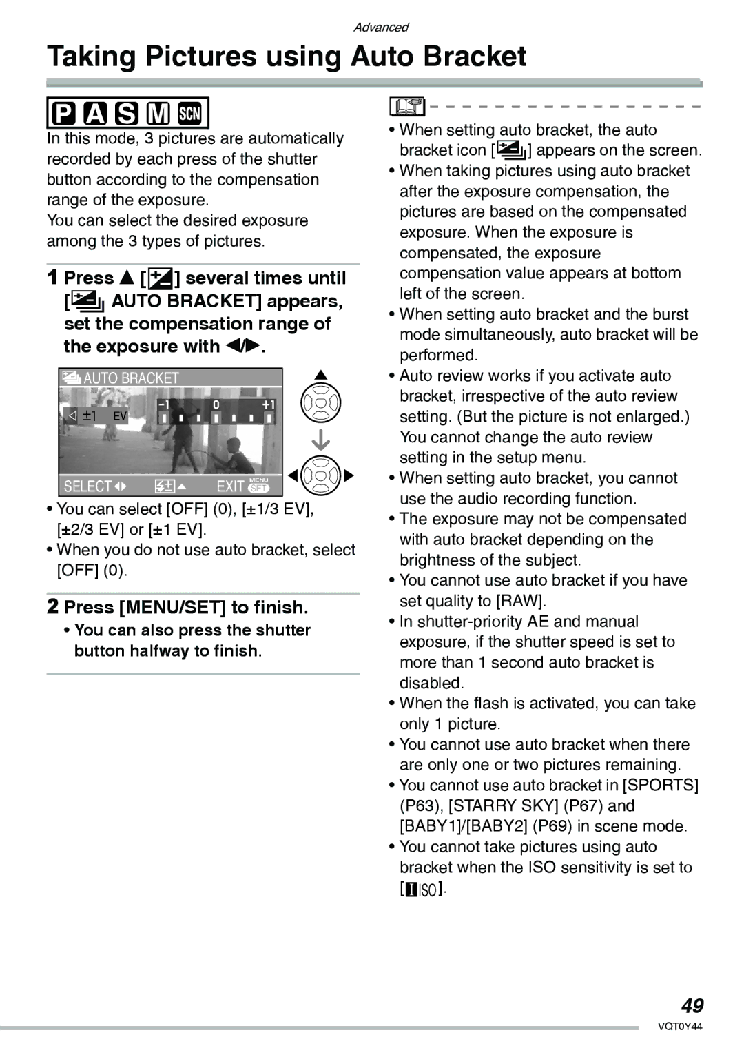 Panasonic DMC-LX2 operating instructions Taking Pictures using Auto Bracket 