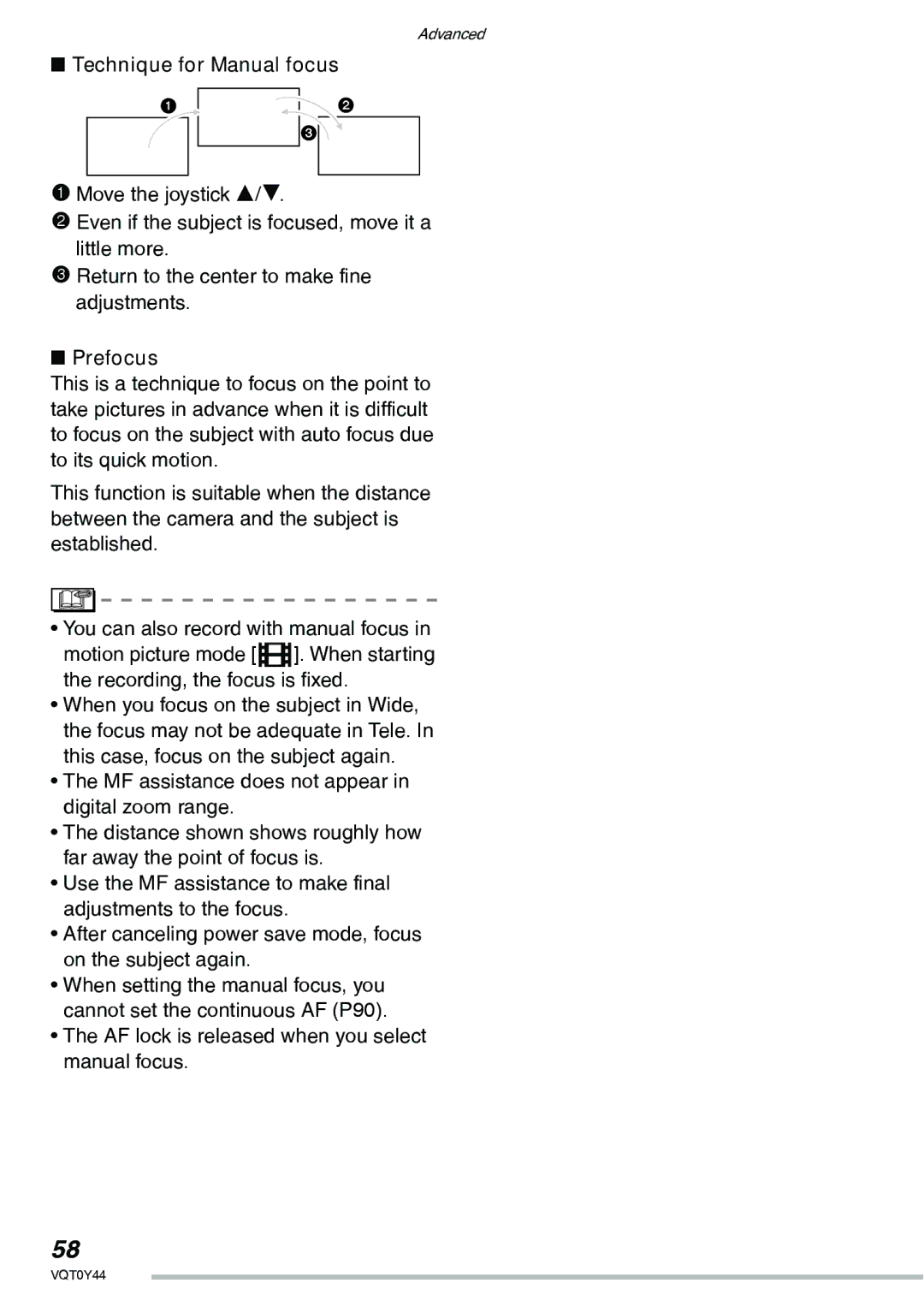 Panasonic DMC-LX2 operating instructions Technique for Manual focus, Prefocus 