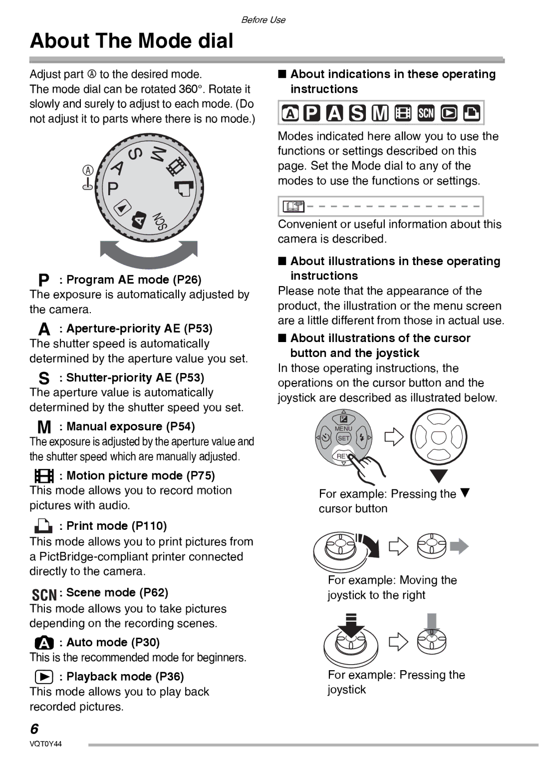 Panasonic DMC-LX2 operating instructions About The Mode dial 