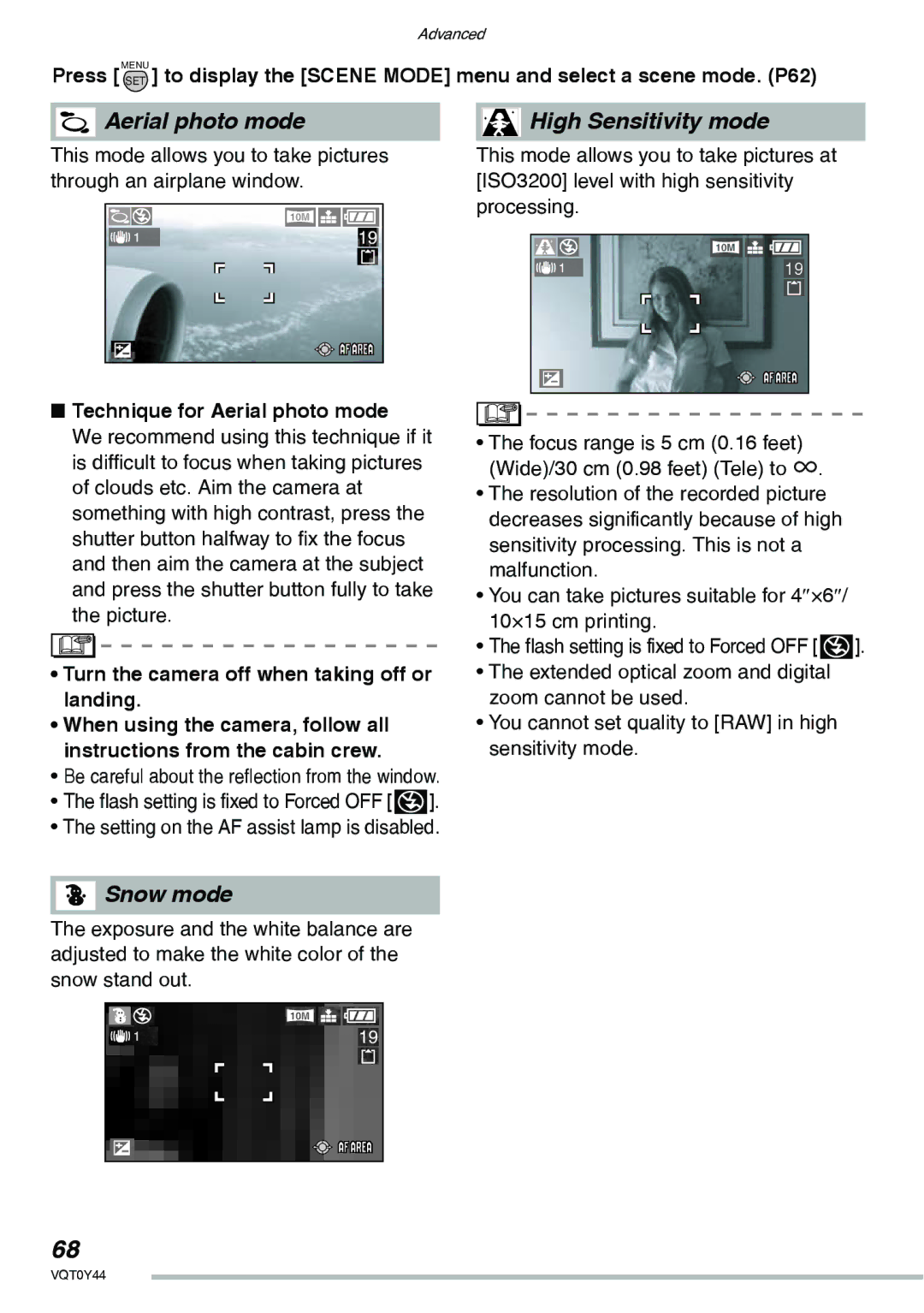 Panasonic DMC-LX2 operating instructions Technique for Aerial photo mode, Turn the camera off when taking off or landing 