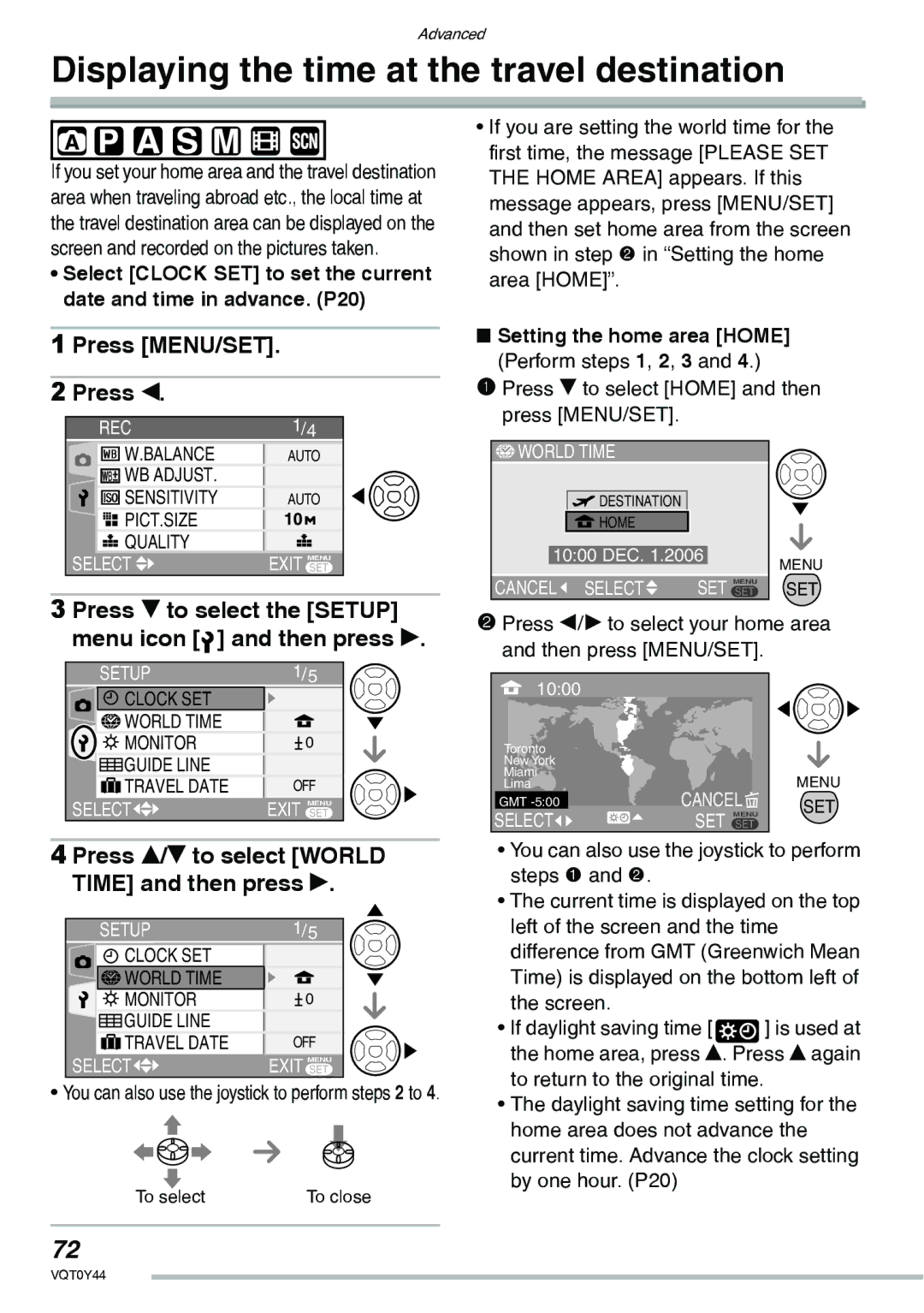 Panasonic DMC-LX2 operating instructions Displaying the time at the travel destination, Press MENU/SET Press w 