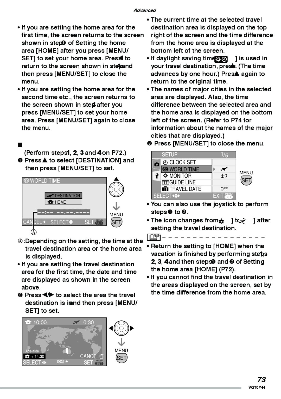 Panasonic DMC-LX2 Finishing setting the home area, Cities that are displayed Press MENU/SET to close the menu 