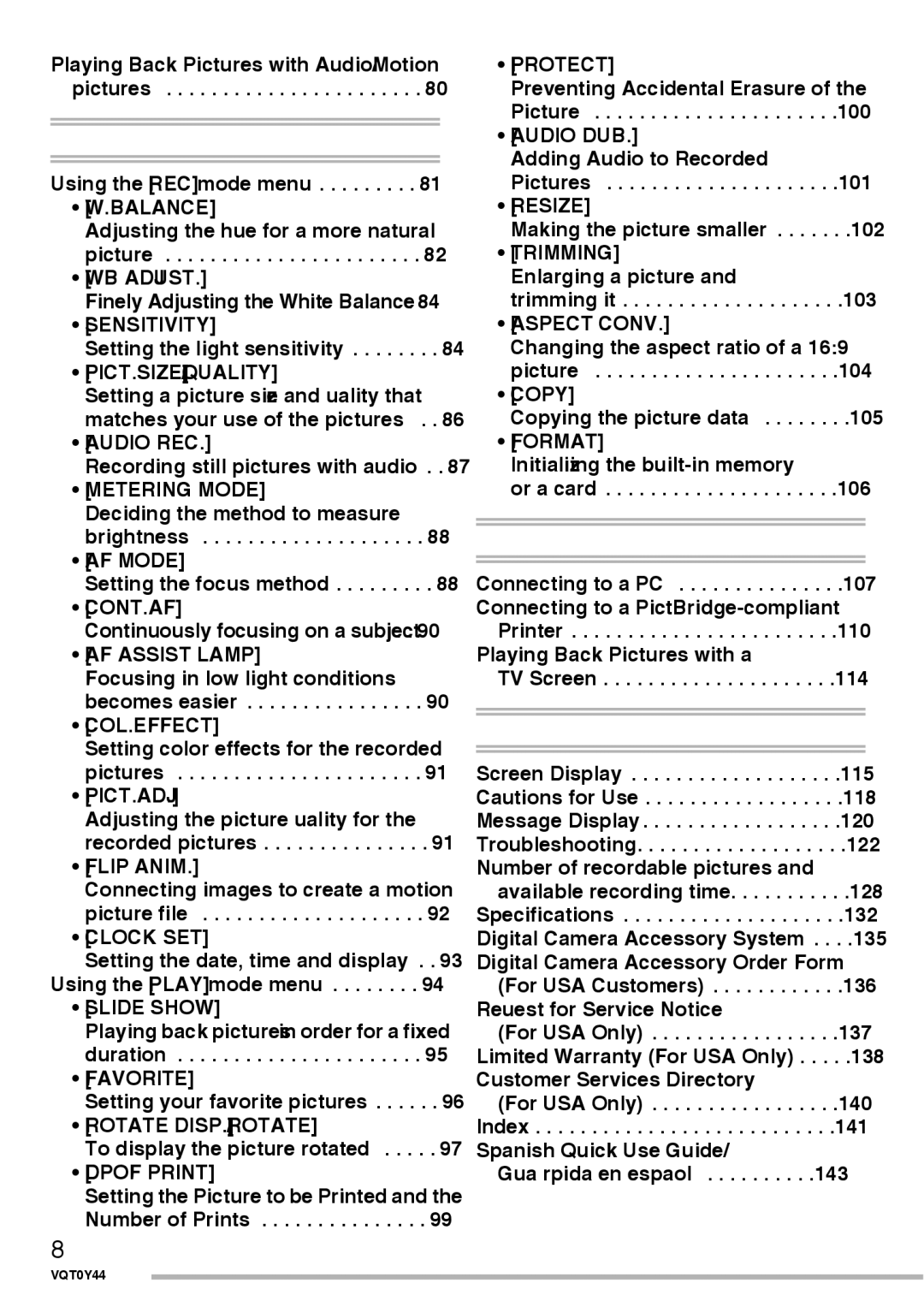 Panasonic DMC-LX2 operating instructions Menu Settings, Connecting to other equipment, Others 