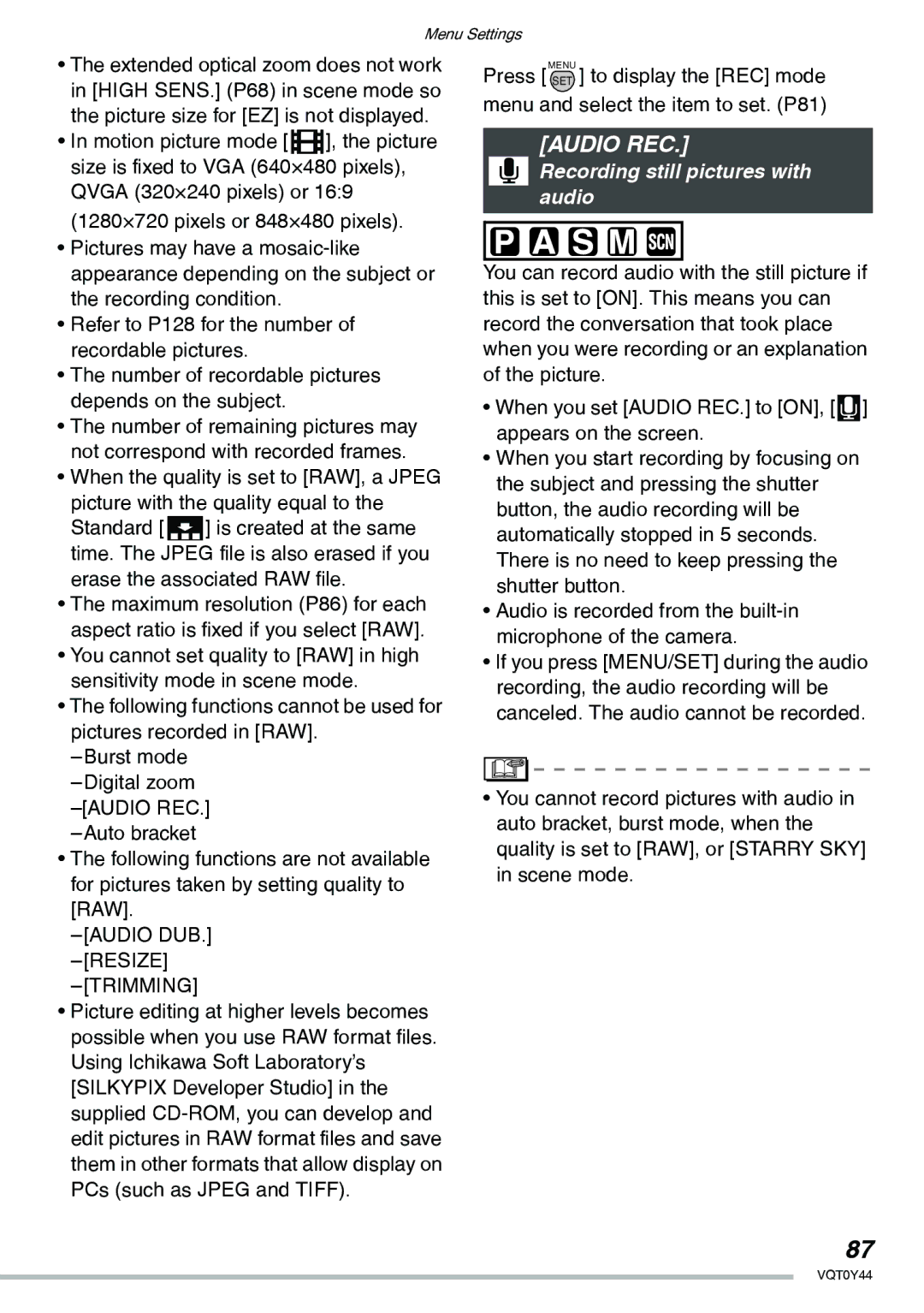 Panasonic DMC-LX2 operating instructions Audio REC, Audio DUB Resize Trimming, Recording still pictures with audio 