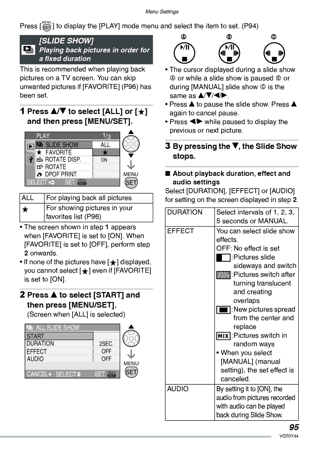 Panasonic DMC-LX2 Press e/r to select ALL or and then press MENU/SET, By pressing the r, the Slide Show stops 