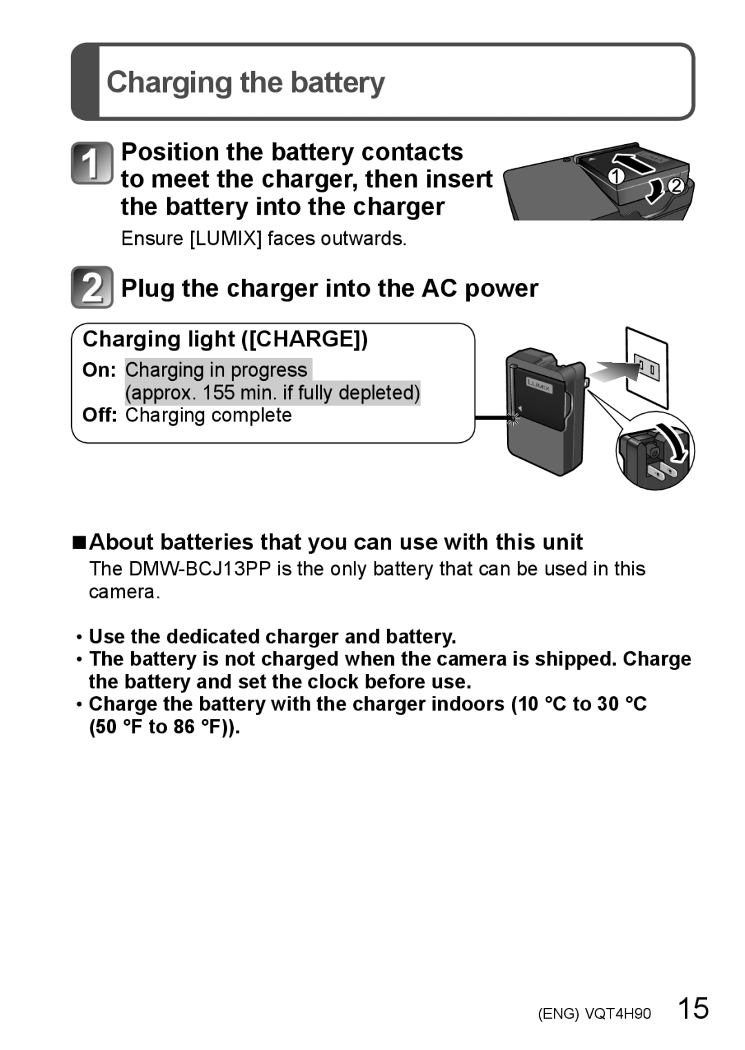 Panasonic DMC-LX7K Charging the battery, Charging light Charge, About batteries that you can use with this unit 