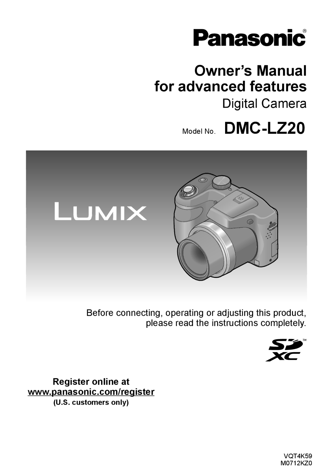 Panasonic DMC-LZ20 owner manual Register online at, Customers only 