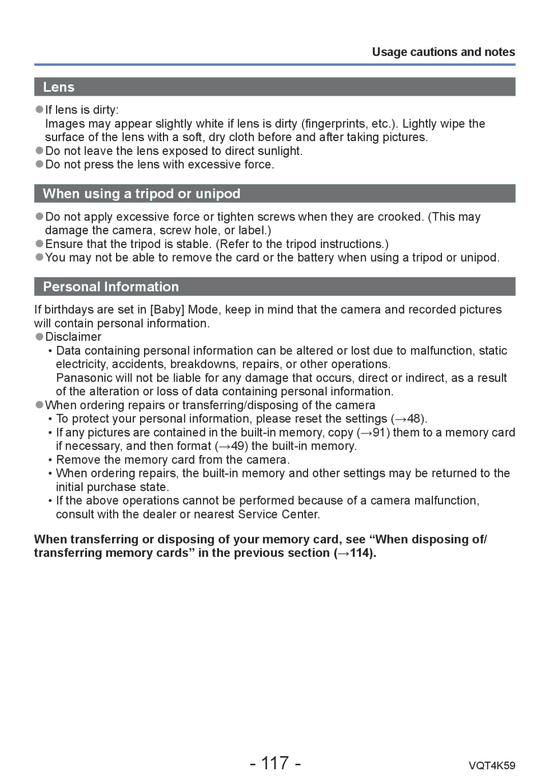 Panasonic DMC-LZ20 owner manual 117, Lens 