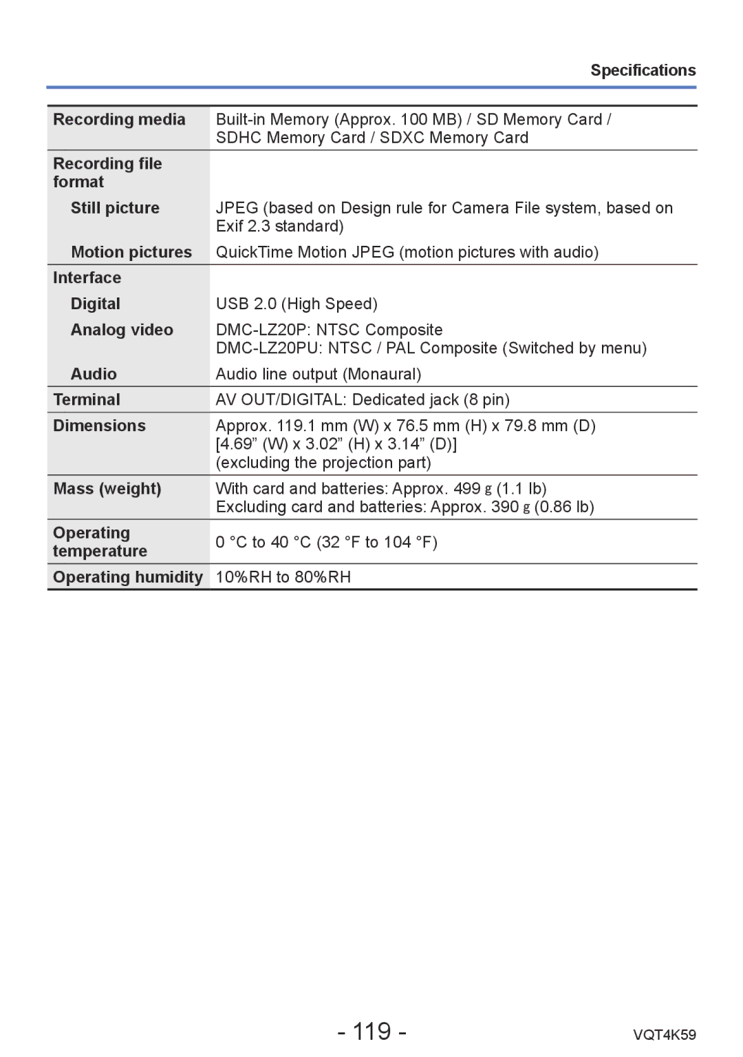 Panasonic DMC-LZ20 owner manual 119 