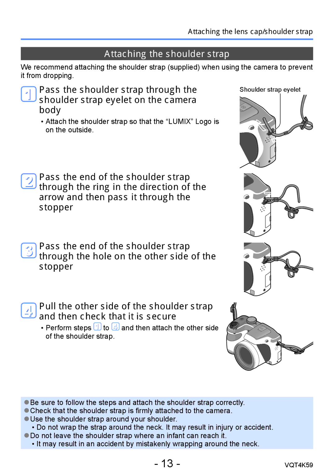 Panasonic DMC-LZ20 owner manual Attaching the shoulder strap, Attaching the lens cap/shoulder strap 