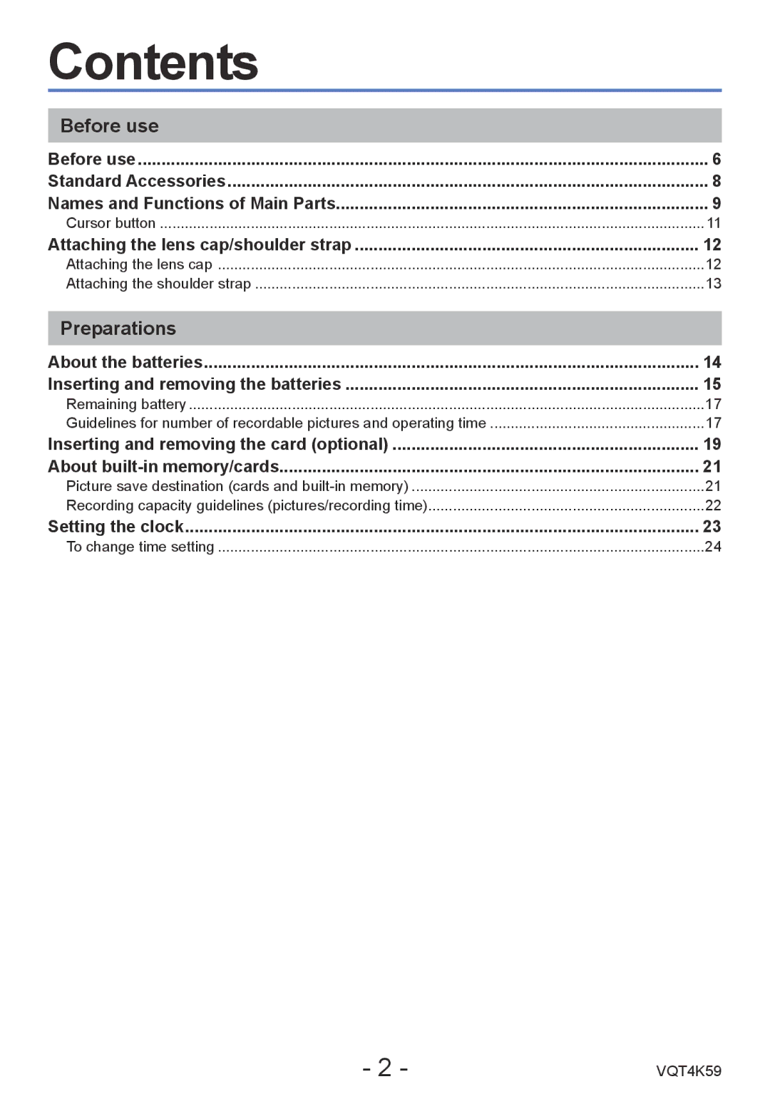 Panasonic DMC-LZ20 owner manual Contents 