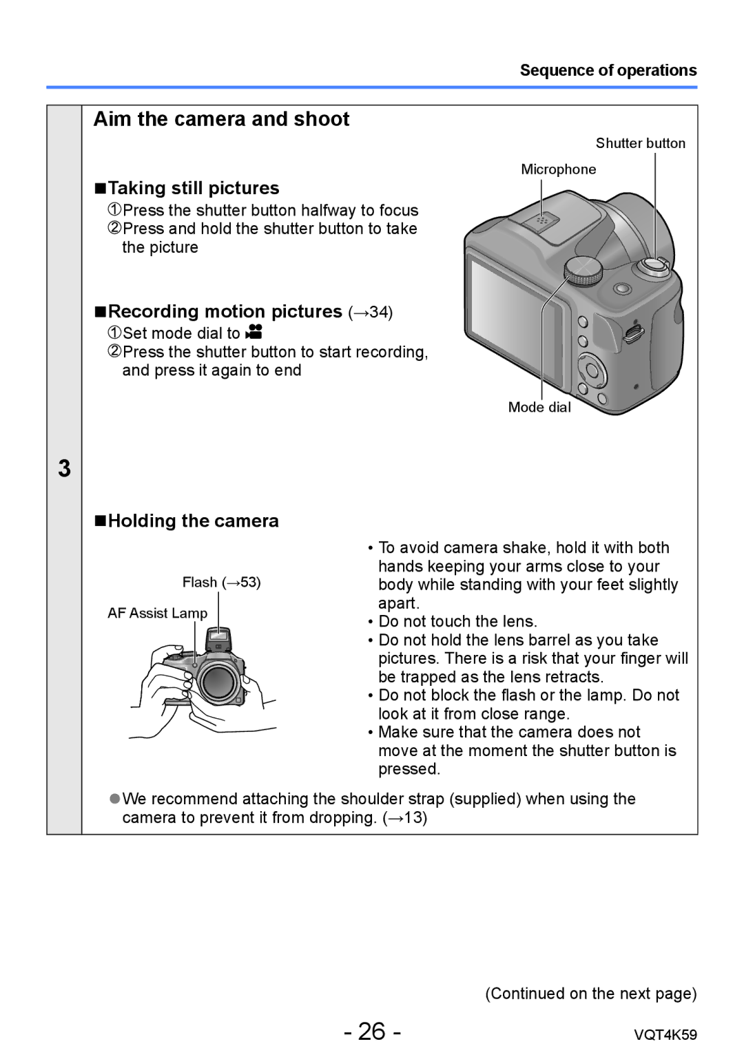 Panasonic DMC-LZ20 Aim the camera and shoot, Taking still pictures, Recording motion pictures →34, Holding the camera 