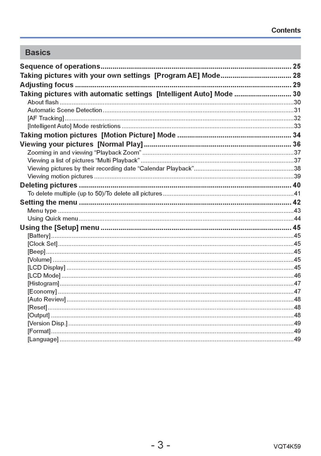 Panasonic DMC-LZ20 owner manual Basics, Contents 