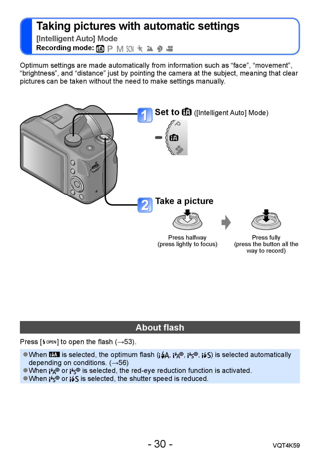 Panasonic DMC-LZ20 owner manual Taking pictures with automatic settings, About flash 