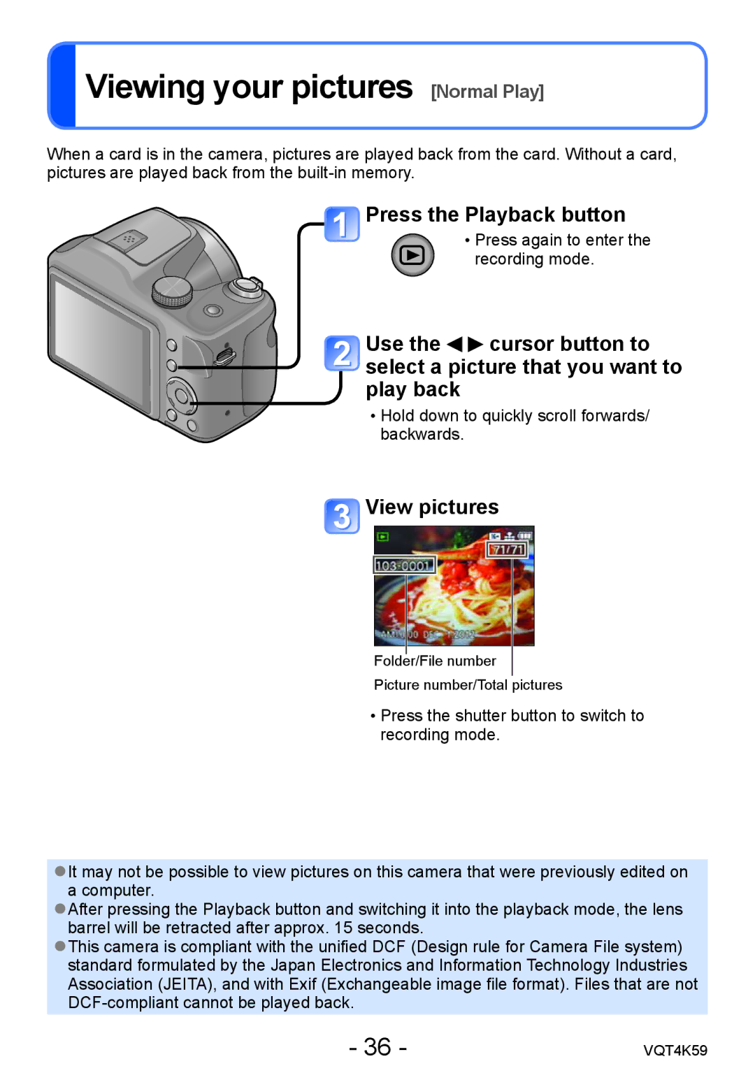 Panasonic DMC-LZ20 owner manual Viewing your pictures Normal Play, View pictures 