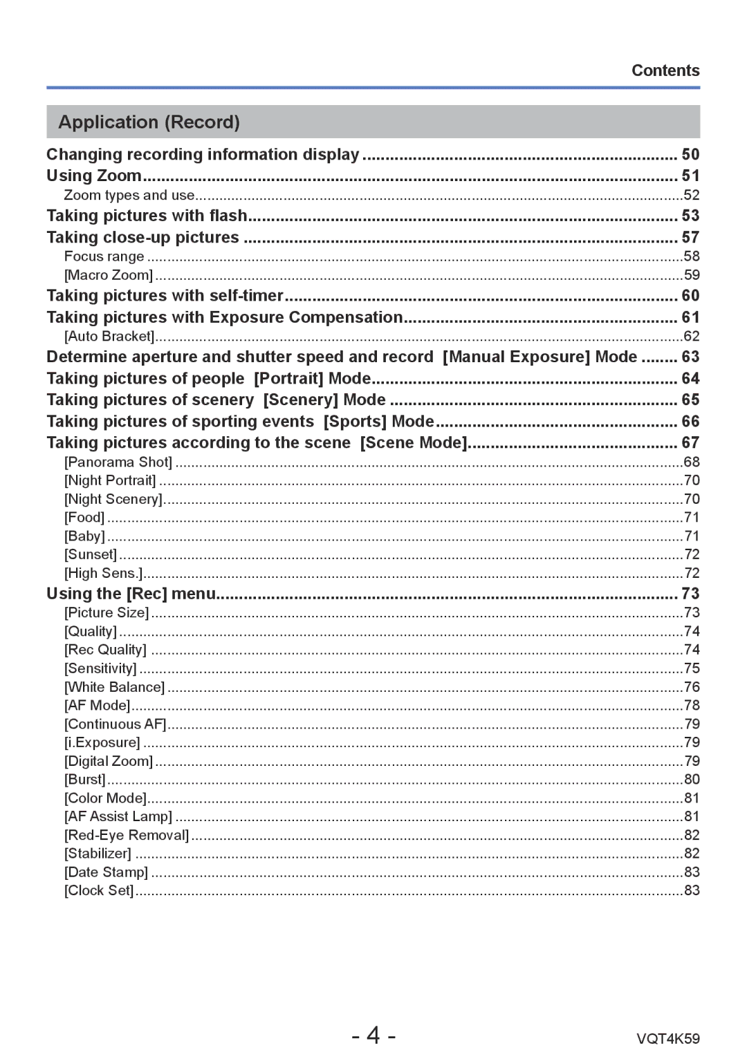 Panasonic DMC-LZ20 owner manual Application Record, Changing recording information display Using Zoom, Using the Rec menu 