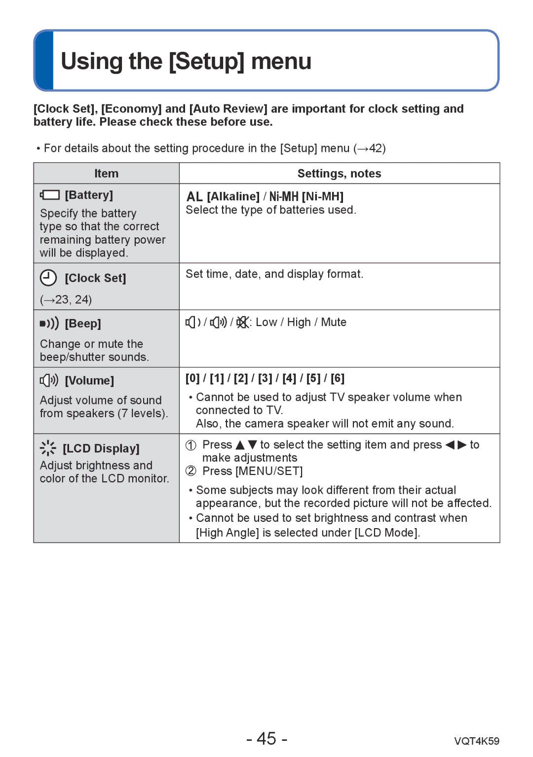 Panasonic DMC-LZ20 owner manual Using the Setup menu 