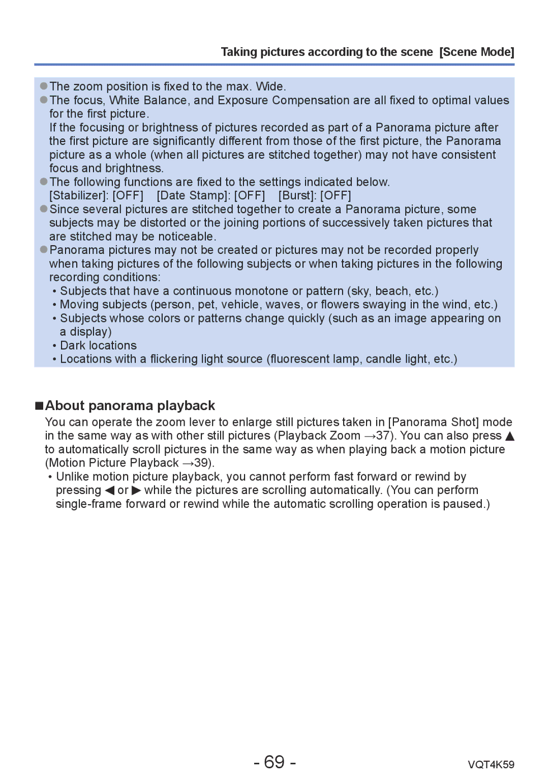 Panasonic DMC-LZ20 owner manual About panorama playback 