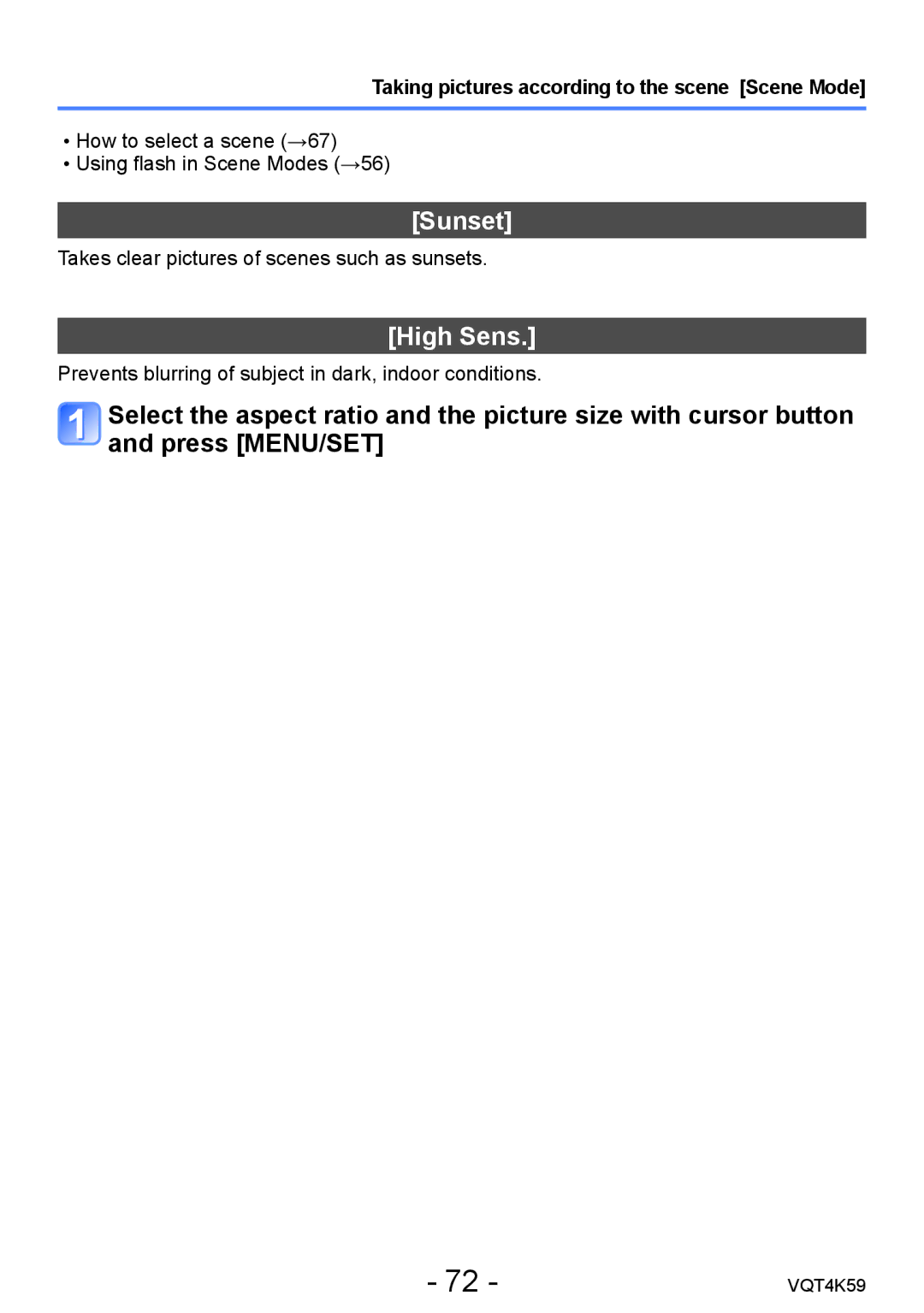 Panasonic DMC-LZ20 owner manual Sunset, High Sens 