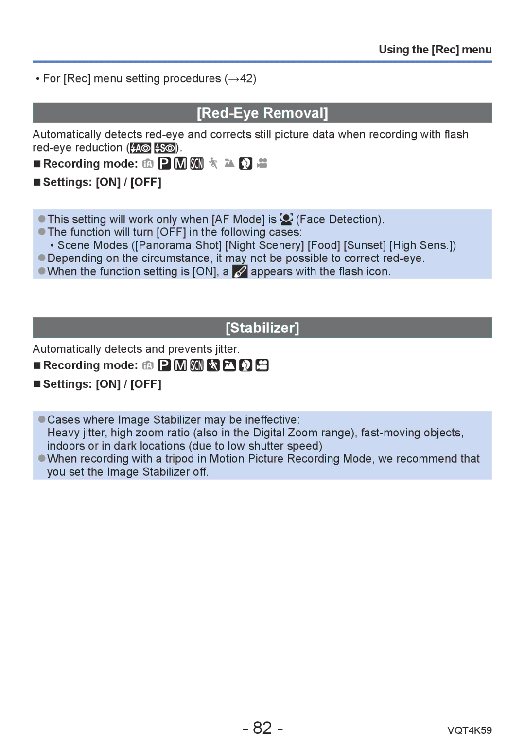 Panasonic DMC-LZ20 owner manual Red-Eye Removal, Stabilizer 