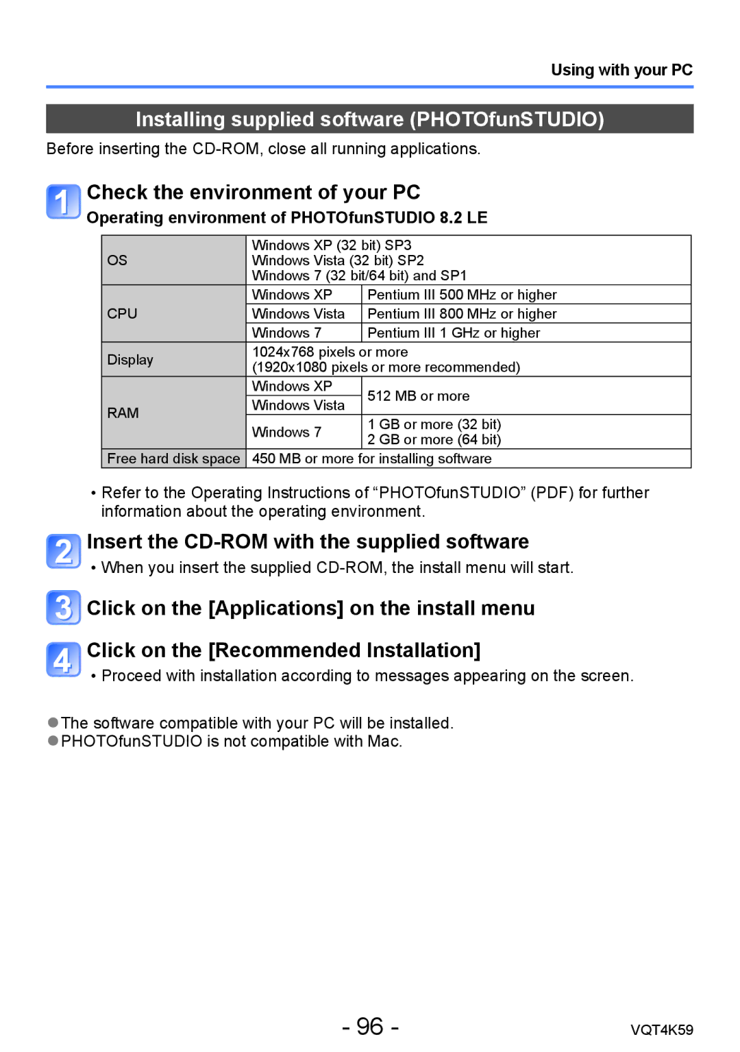 Panasonic DMC-LZ20 owner manual Installing supplied software PHOTOfunSTUDIO, Check the environment of your PC 