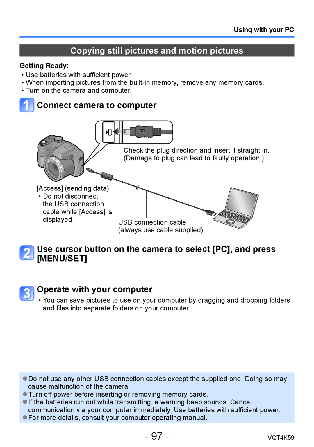 Panasonic DMC-LZ20 owner manual Copying still pictures and motion pictures, Connect camera to computer 