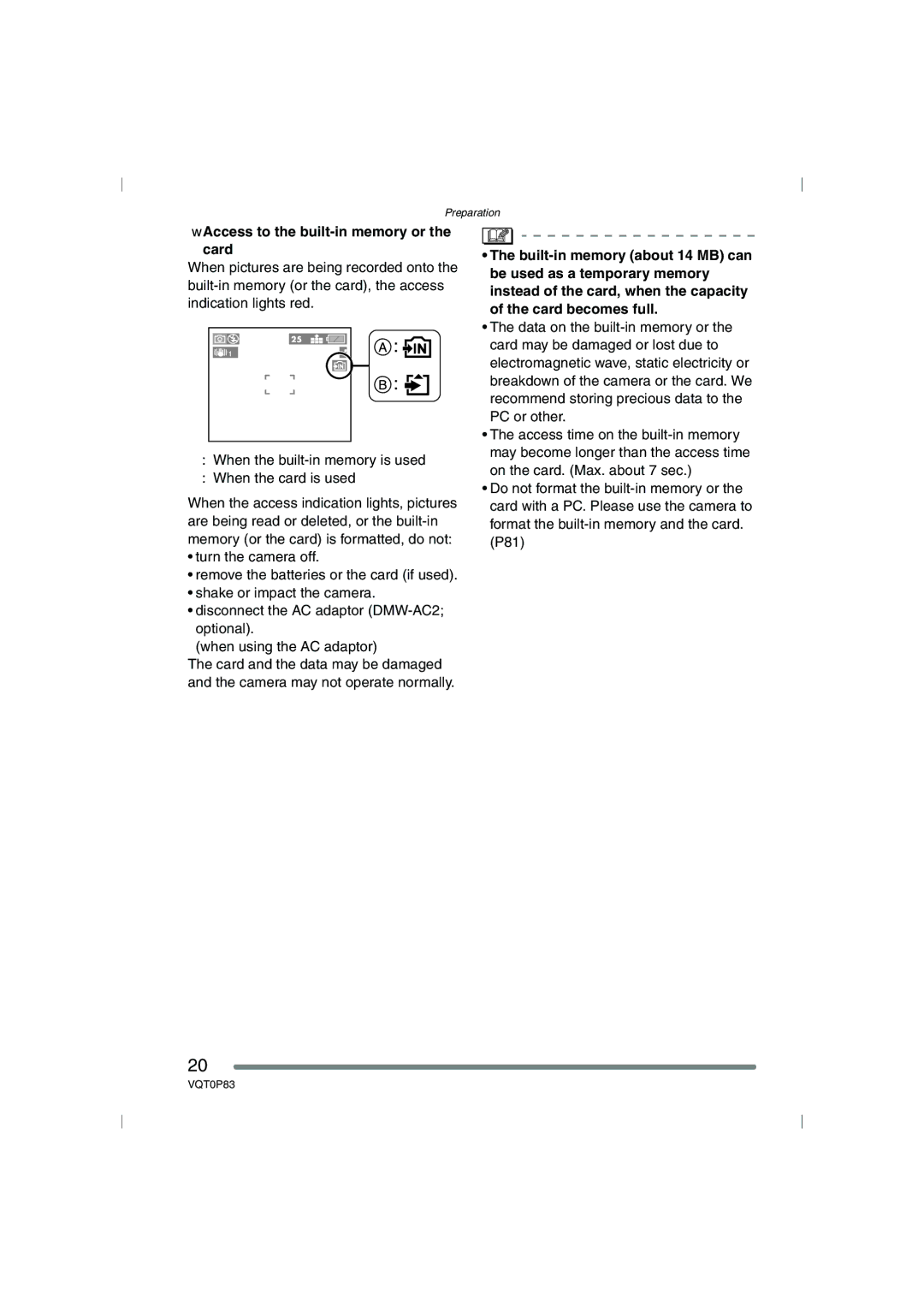 Panasonic DMC-LZ2GN, DMC-LZ1GN operating instructions Access to the built-in memory or the card 