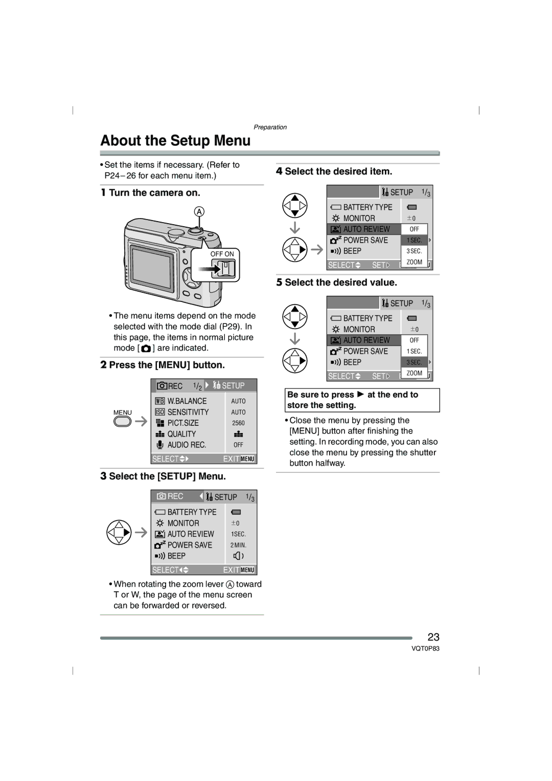 Panasonic DMC-LZ1GN, DMC-LZ2GN operating instructions About the Setup Menu 