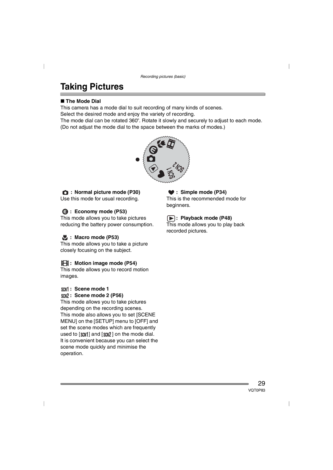 Panasonic DMC-LZ1GN, DMC-LZ2GN operating instructions Taking Pictures, Scn 