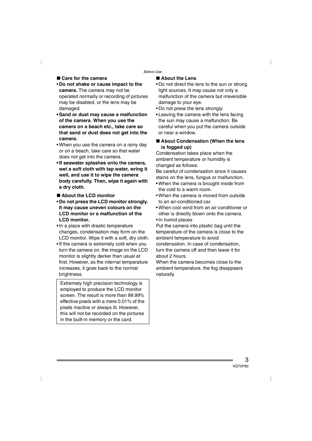 Panasonic DMC-LZ1GN, DMC-LZ2GN operating instructions About the Lens, About Condensation When the lens Is fogged up 